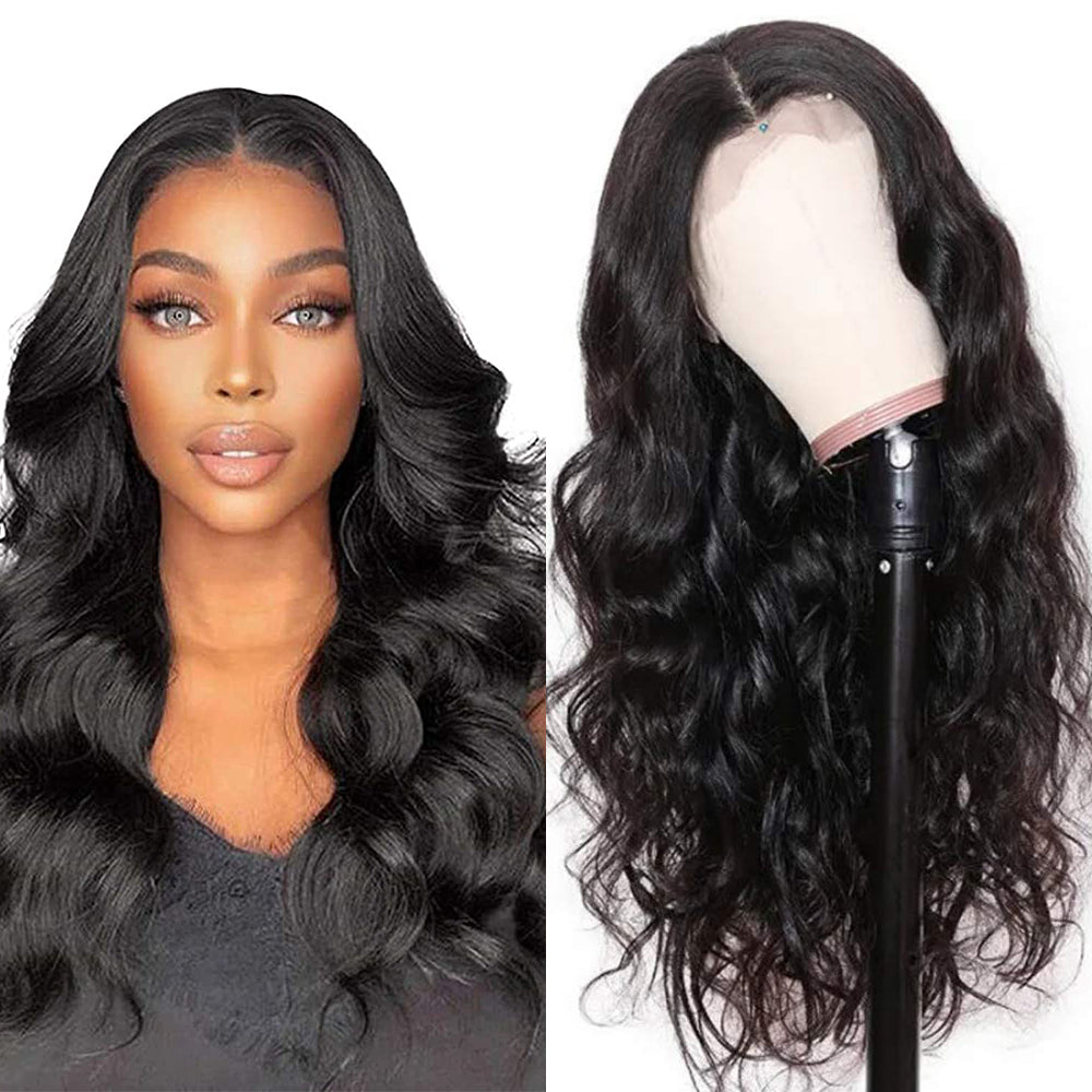 Body Wave 13x4 Transparent Frontal Lace Wig Natural Black 180